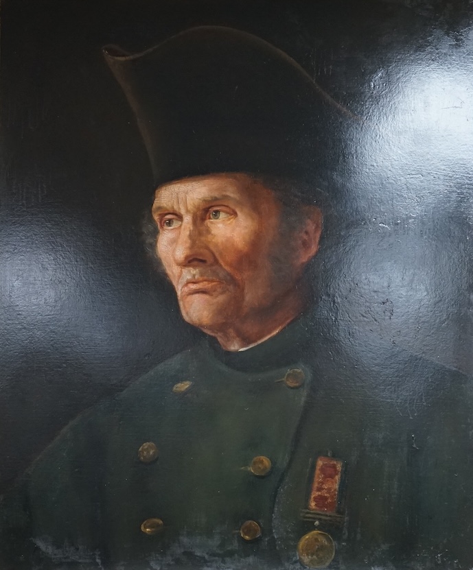 Victorian School, oil on canvas, 'The Old Soldier', unsigned, canvas re-lined, 60 x 49cm, gilt frame.